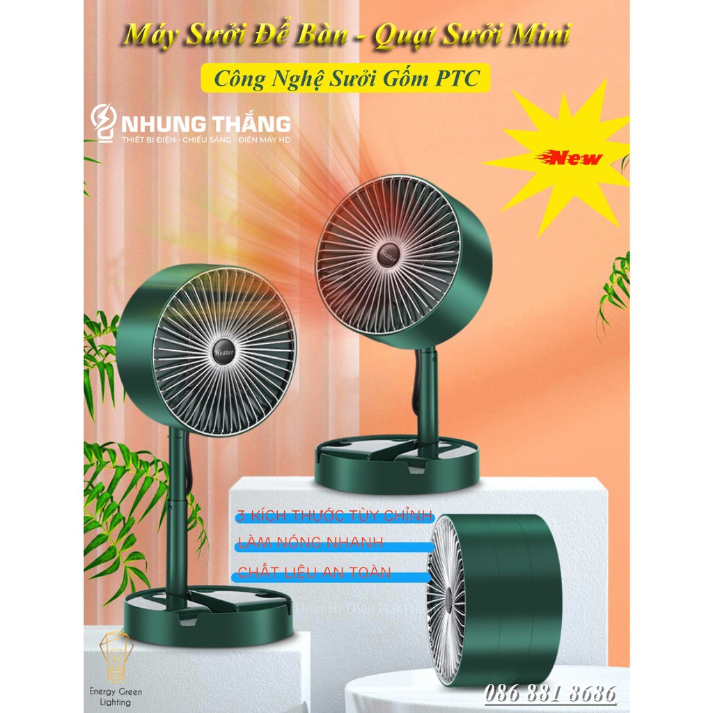 Máy Sưởi Để Bàn TN036, Quạt Sưởi Mini - Công Nghệ Sưởi Gốm PTC Ceramic-Làm Nóng Nhanh -Tích Hợp Tản Gió -Tiết Kiệm Điện