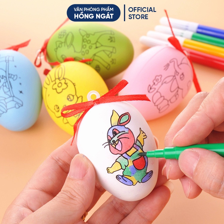 Trứng tô màu cho bé tập tô vẽ kèm 4 bút màu,đồ dùng học tập dễ thương làm quà tặng học sinh giá rẻ QT02