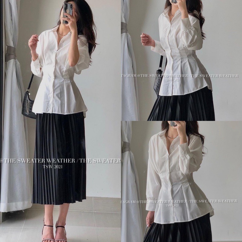 [Ảnh thật/Video] ÁO SƠ MI CHIẾT EO TÔN DÁNG ÁO SƠ MI TRẮNG KHÔNG NHĂN