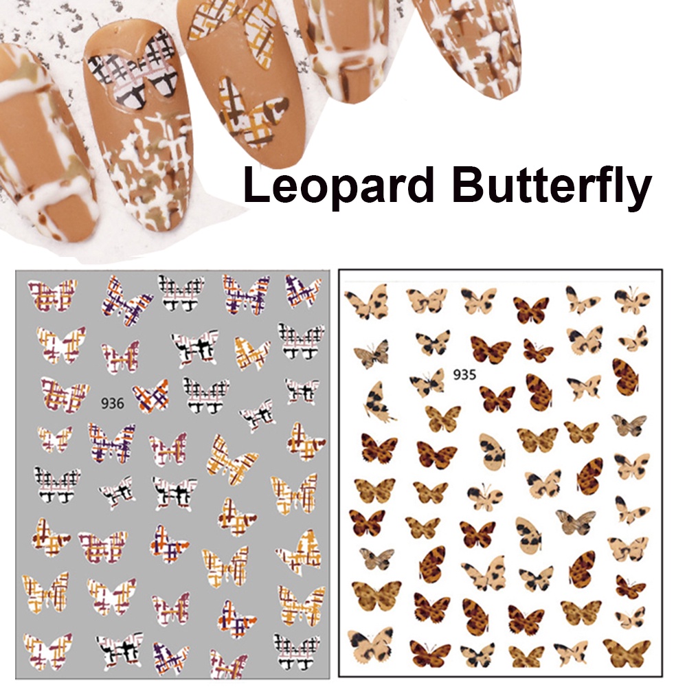 [Hàng mới về] Miếng Dán Trang Trí Móng Tay Nghệ Thuật Họa Tiết Bướm Da Báo 3D Nhiều Màu Phong Cách Nhật Bản