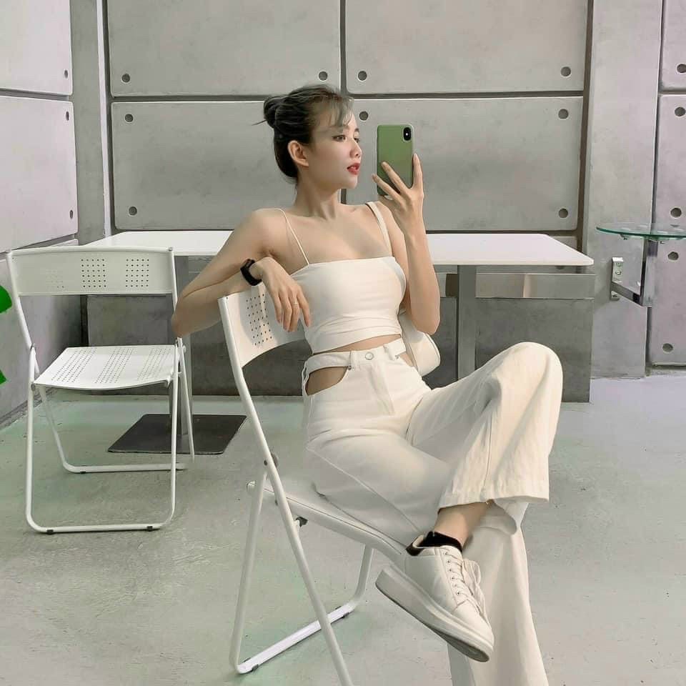 Set trang phục quần ống suống khoét eo mix áo thun 2 dây croptop 4YOUNG FASHION ST35 | BigBuy360 - bigbuy360.vn