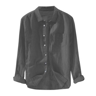 Men Baggy Solid Cotton Linen Long Sleeve Button Pocket Plus Size T Shirts