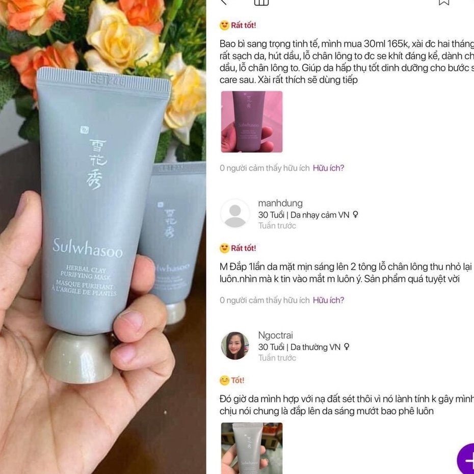 Mặt nạ đất sét sulwhasoo trắng da ngừa mụn thải độc hút dầu Herbal clay purifying Mask 35ml