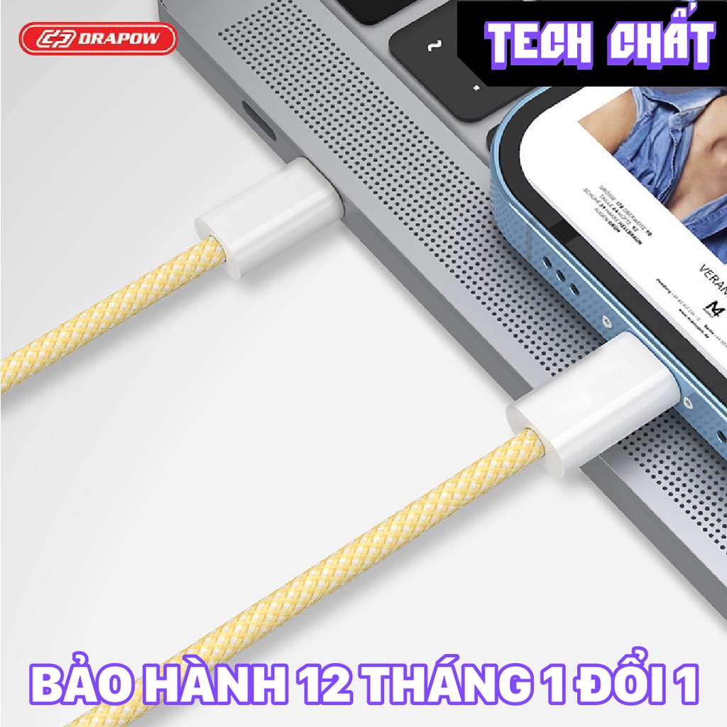 Dây cáp sạc nhanh 40W PD Type C to L/ C to C chính hãng drapow dành cho điện thoại lPhone lPAD và Android CZ07 tech chất