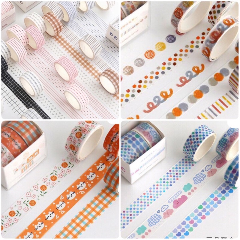 [12 mẫu] Set 3 và 5 cuộn băng dính washi tape trang trí sổ nhật ký