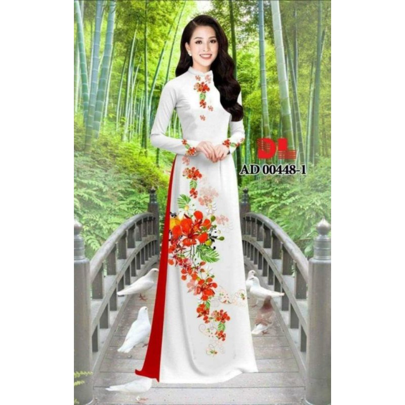 🌼Vải áo dài lụa 3D hoa phượng chân đồng phục (đặt trước 4 ngày)🌸