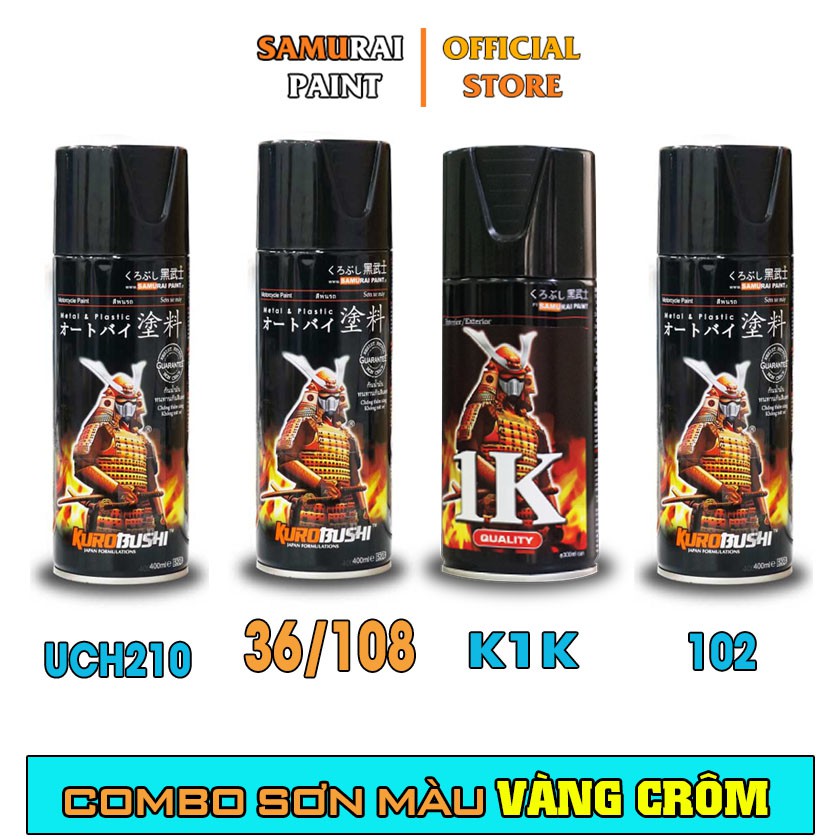 Combo Sơn Samurai Màu Vàng crôm Chính Hãng (36/108 - UCH210 - 102 - K1K - P800)