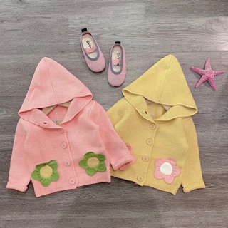 Mh bán sỉ áo khoác len mũ đính hoa 2 màu vàng hồng cho bé gái