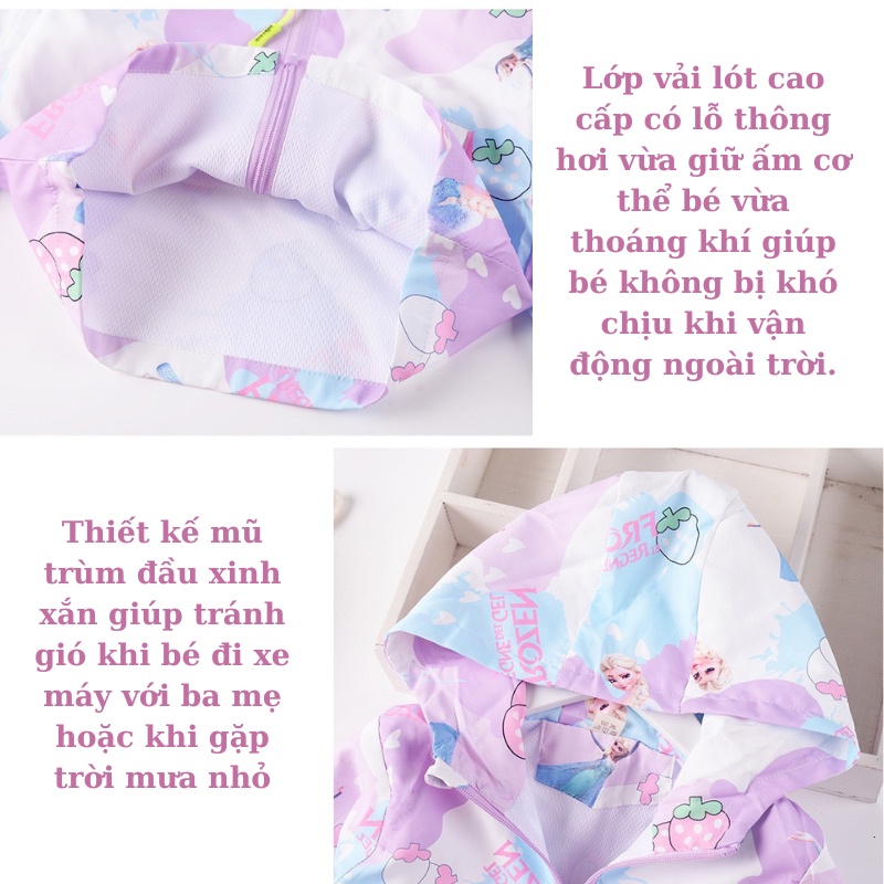 Áo gió trẻ em, áo khoác mùa đông cho bé gái Elsa Ngựa Pony Kỳ lân Thỏ tím Mèo dễ thương Xu Xu Kids size từ 13kg đến 28kg