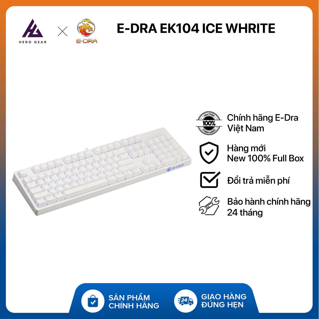 Bàn phím cơ EDRA EK3104 Ice White - Bản màu trắng - Hàng chính hãng