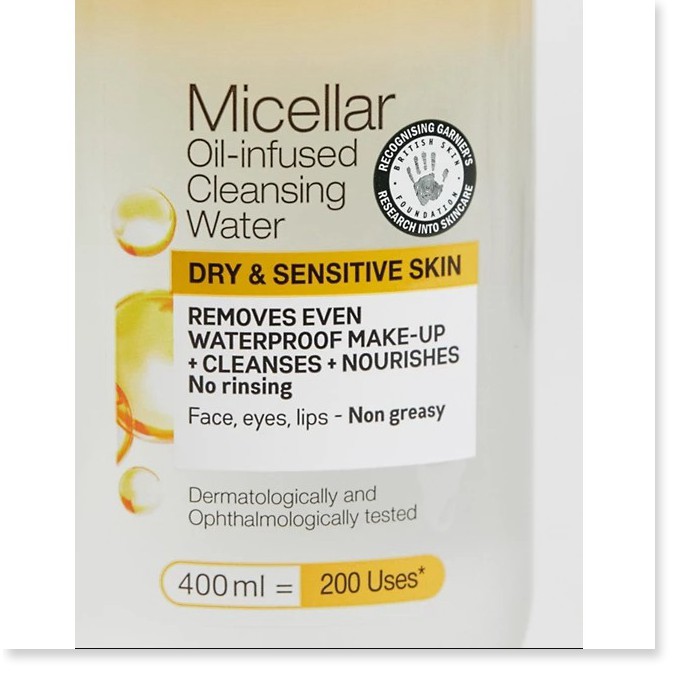 [Mã giảm giá] Dầu tẩy trang Garnier Skin Active Oil Infused Micellar Cleansing Water (Bill Anh)