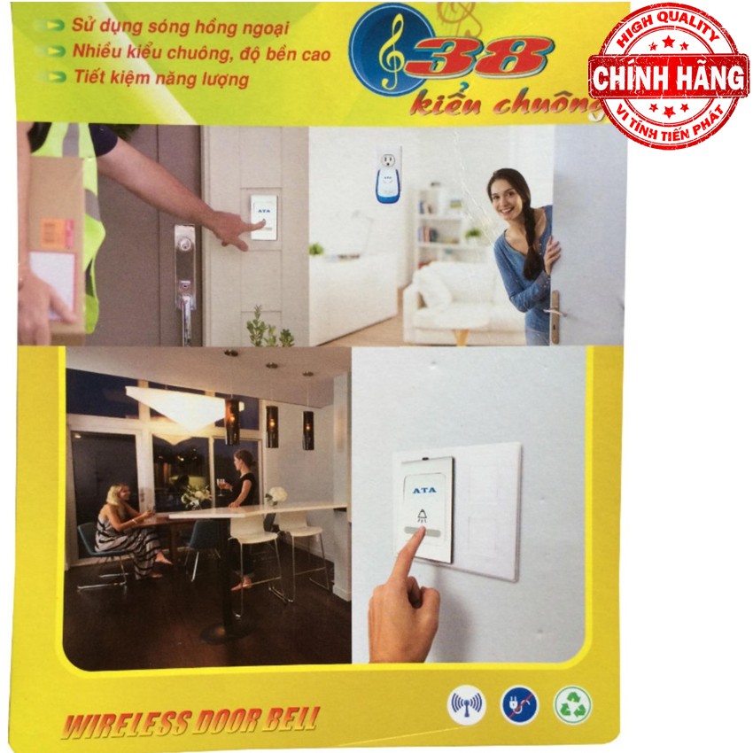 Chuông cửa đôi không dây cao cấp chống nước, xuyên vật cản 30-40m ATA AT-913A chuông đôi