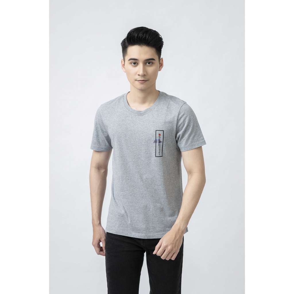 Áo thun nam ngắn tay ARISTINO màu xám trẻ trung, dễ mặc, chất cotton mềm mại, thoáng mát -  ATS010S1