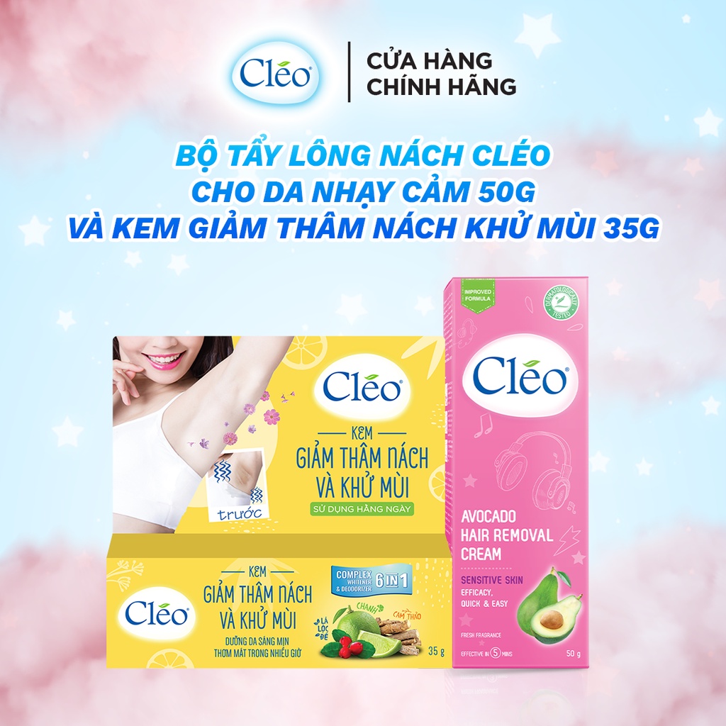 Combo Kem giảm thâm nách &amp; khử mùi Cléo 35g và Kem tẩy lông cho da nhạy cảm Cléo 50g