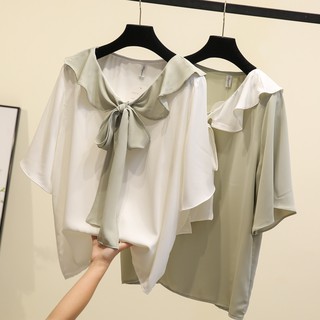 Áo sơ mi nữ cổ bèo thắt nơ - a605