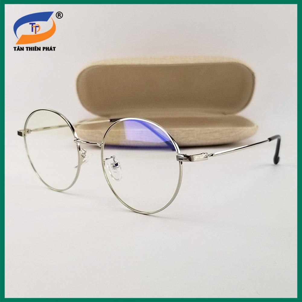 Gọng kính tròn nam nữ mắt cận kim loại màu vàng, bạc, đen 9011. Tròng kính giả cận 0 độ chống xước, chống ánh sáng xanh