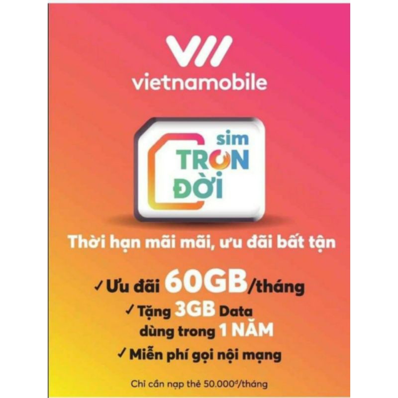 SIM TRỌN ĐỜI thế hệ mới, Free 1 tháng + TK 40k