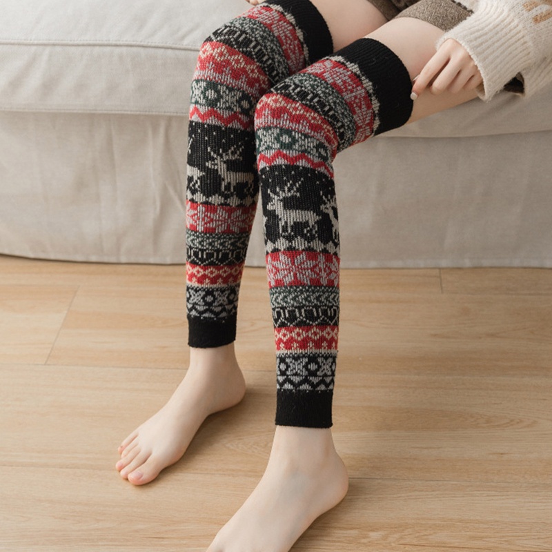 Tất Dệt Kim Giữ Ấm Chân Họa Tiết Bông Tuyết Xinh Xắn Cho Nữ