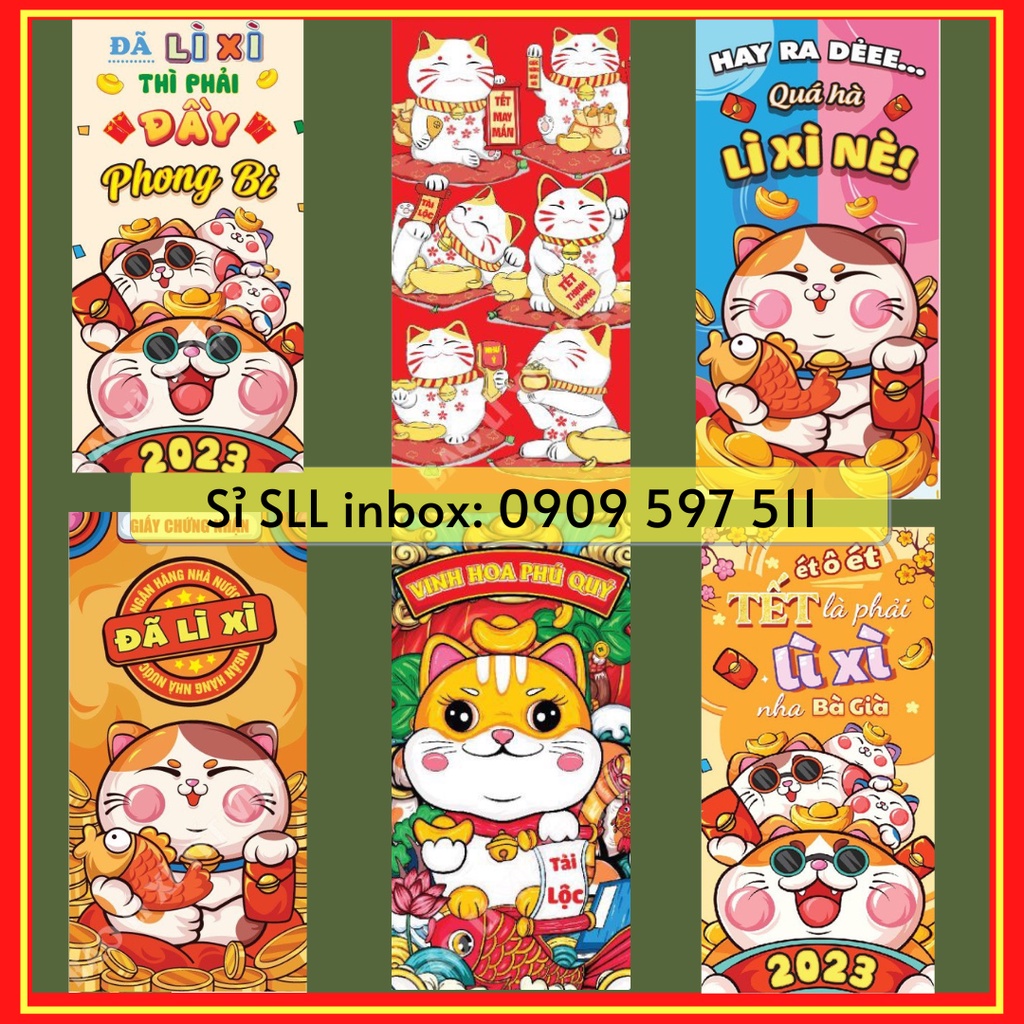 Bao Lì Xì Giá Sỉ Rẻ Màu Đỏ Đẹp Tết 2023 Hoạt Hình Con Mèo Cute Dễ Thương Thần Tài Tiền Đô Độc Lạ Chất Giấy C150 Xịn Cứng