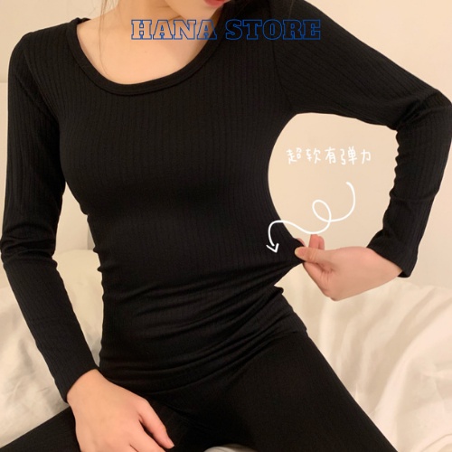Đồ bộ ngủ len tăm thu đông giữ nhiệt nữ mặc nhà cotton nỉ mềm co giãn 4 chiều, đồ bộ kiểu ôm body thoải mái.