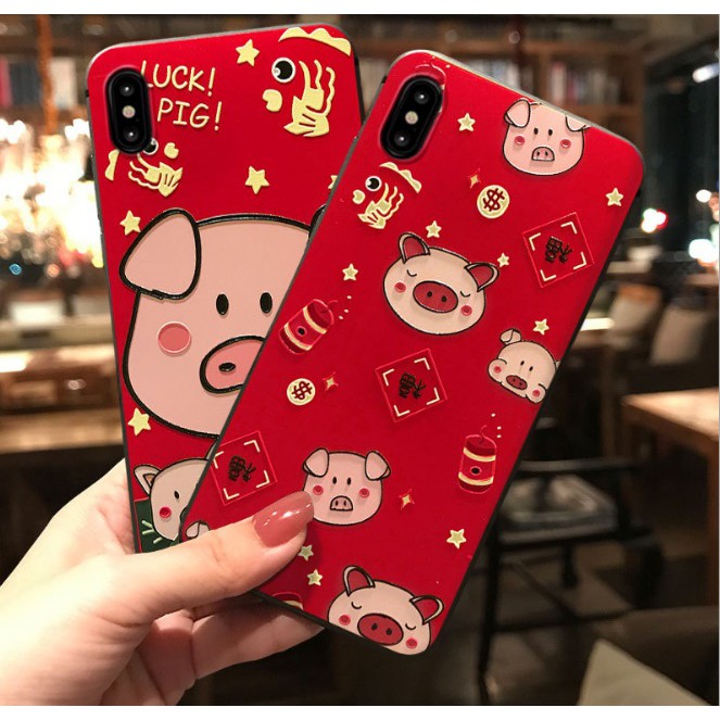 Ốp lưng iPhone 6 6s 6 Plus 6s Plus 7 7 Plus 8 8 Plus X Xs XR XS Max hình con lợn chú heo 3D đỏ đẹp dễ thương Thần tài