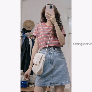 Áo thun phông kẻ ngang nữ dáng vừa