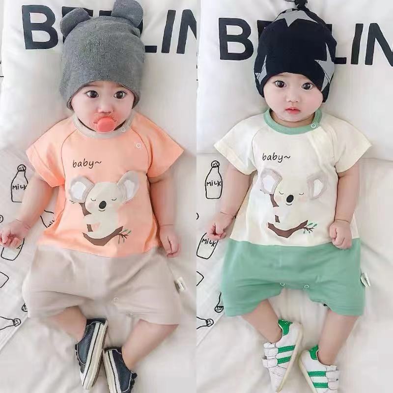 Áo liền quần cotton in họa tiết hoạt hình dễ thương cho bé trai và bé gái sơ sinh