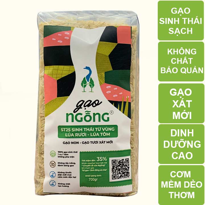 Gạo Ngỗng Sinh Thái ST25_Gạo Sạch Ruộng Rươi -Tôm Gói 700gr