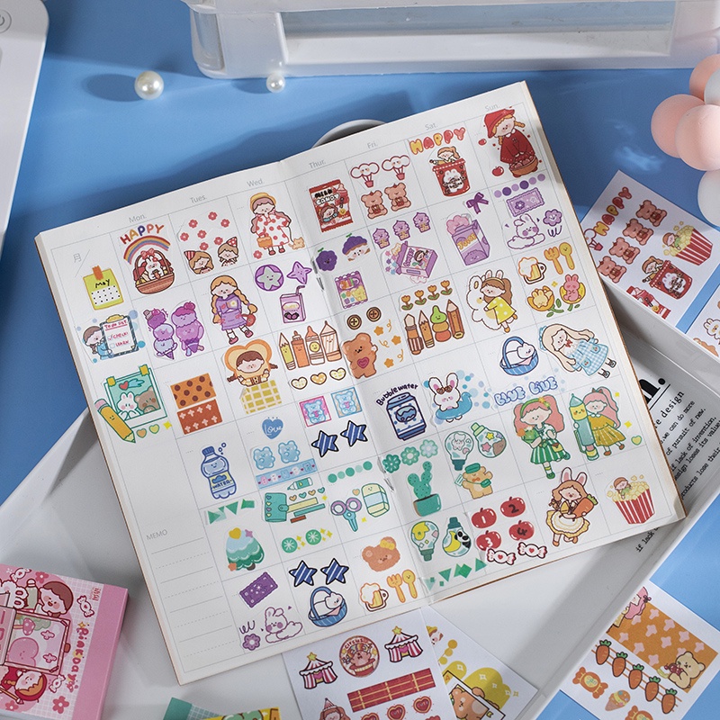 Bộ 50 Tờ sticker 77 Họa Tiết Hoạt Hình Vẽ Tay Trang Trí Thủ Công
