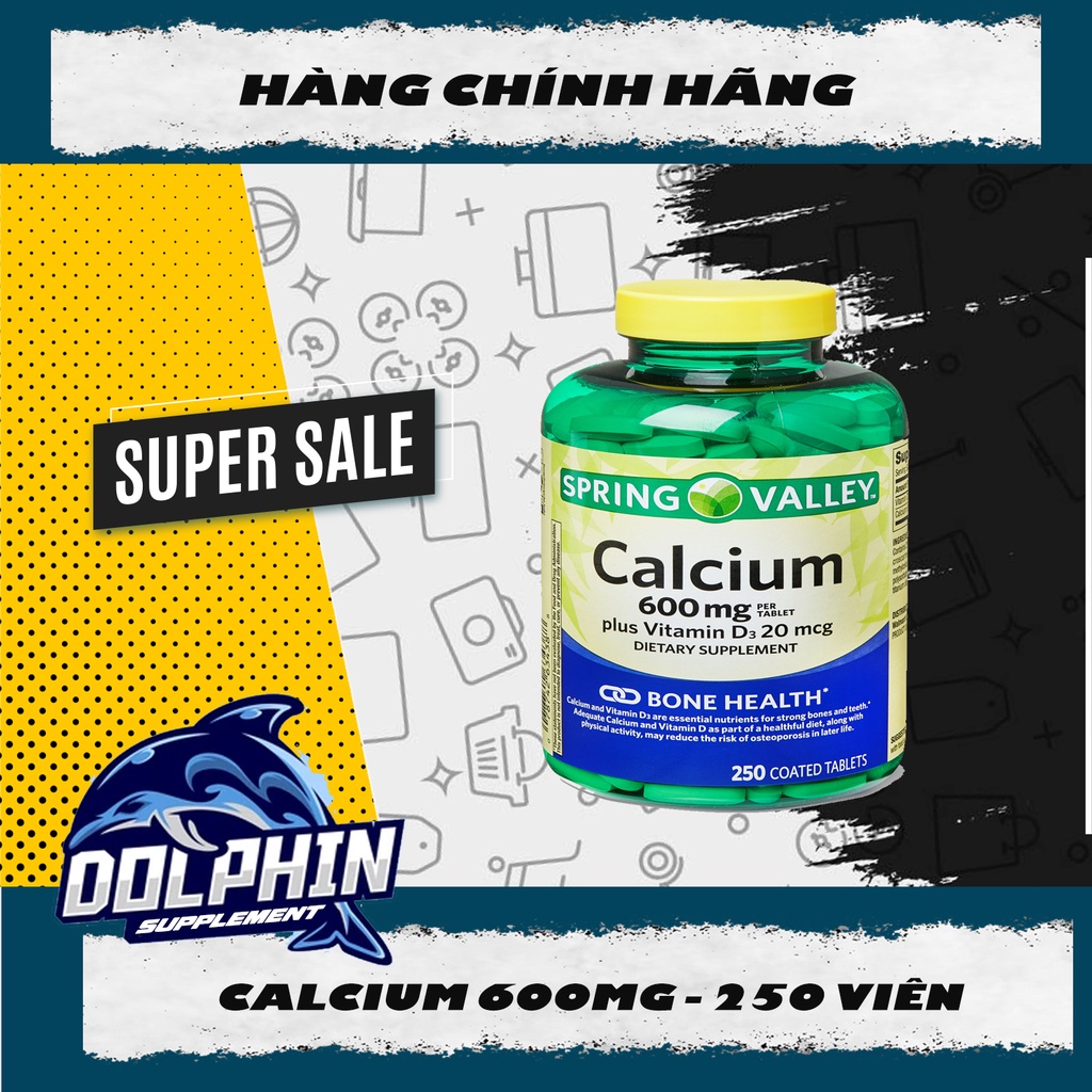 Spring Valley – Calcium 600mg – 250 viên - Bổ sung canxi