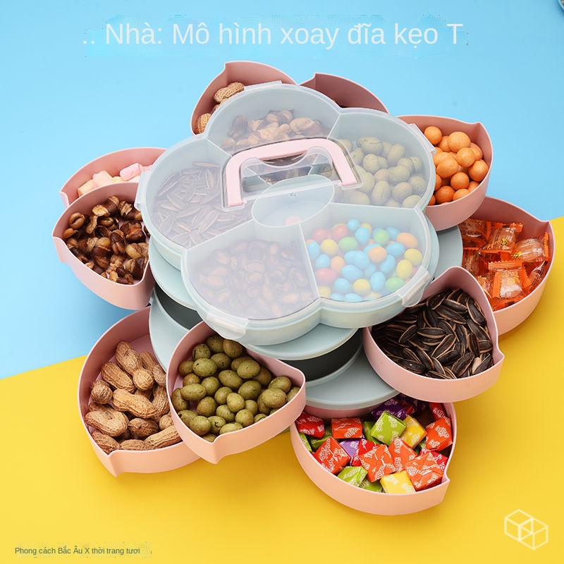 ☇☄▲Châu Âu sáng tạo đôi ba lớp lưới màu đỏ xoay lưới cánh hoa hộp kẹo trái cây sấy khô hạt trái cây đám cưới nhà đồ ăn n