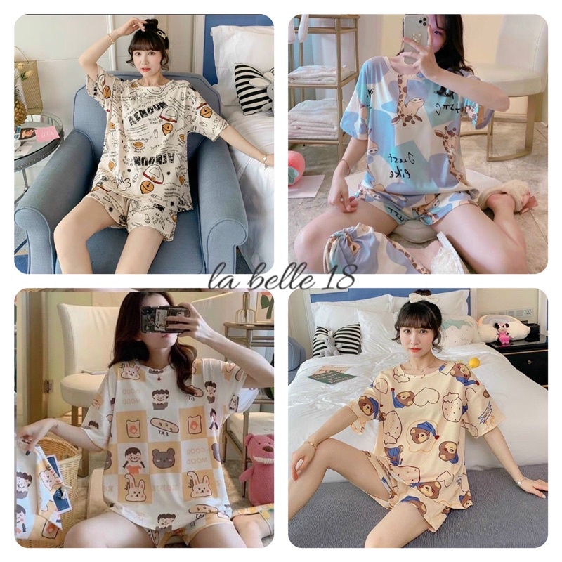 Bộ đùi hoạt hình 3D Bộ ngủ hình gấu dáng thụng chất cotton pizama nhiều màu pyjama