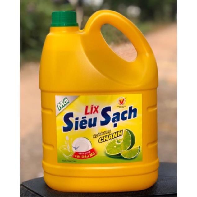 Nước rửa chén Lix Siêu sạch hương Chanh can 4kg