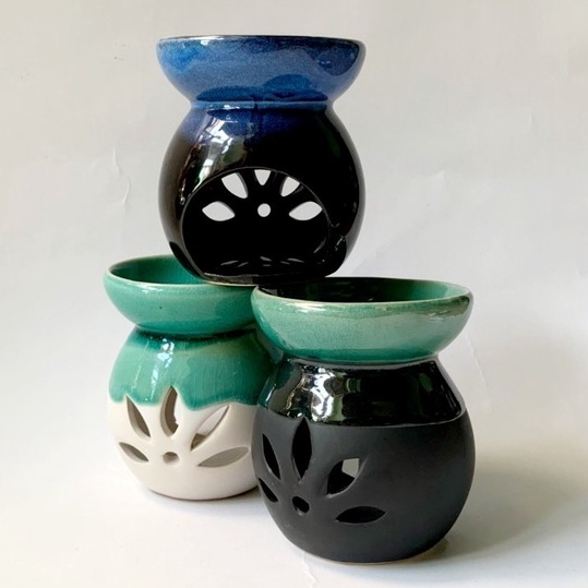 Đèn Xông Tinh Dầu Đốt Bằng Nến Gốm Bát Tràng Men Xanh Ngọc Miệng Sâu- Better Life