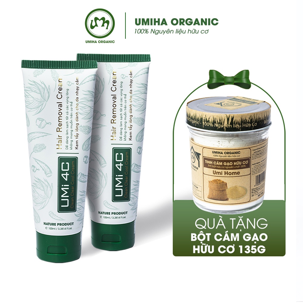 Combo 2 hộp Kem tẩy lông UMi 4C UMIHA ORGANIC an toàn cho cả da nhạy cảm - Tặng Bột Cám Gạo UMIHOME 135G