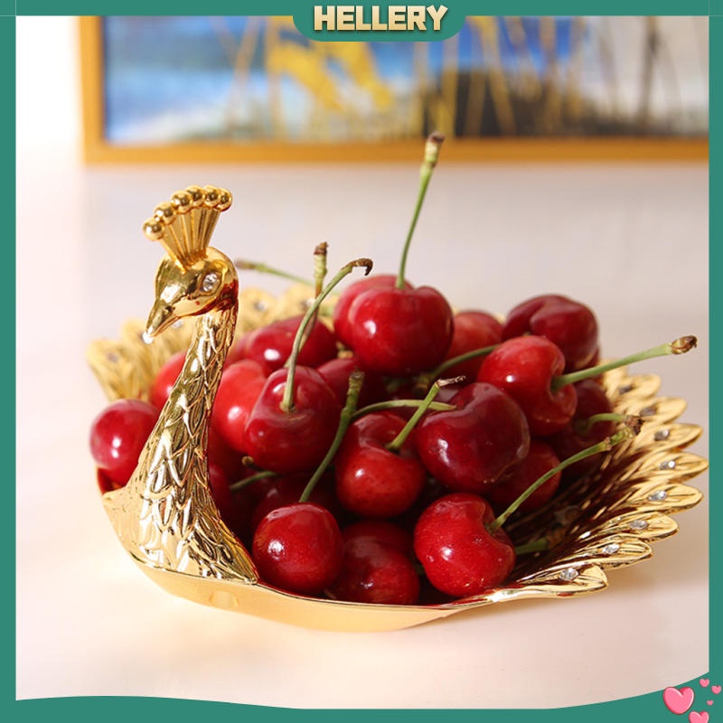 Đĩa Đựng Trái Cây Hình Chim Công Bằng Kim Loại Màu Vàng Sang Trọng