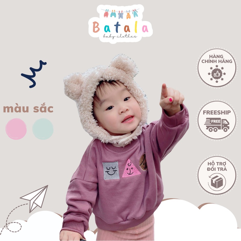 Áo nỉ hoodie trẻ em BATALA KIDS, áo nỉ cho bé trai bé gái thêu họa tiết dày dặn cho bé từ 1-6 tuổi