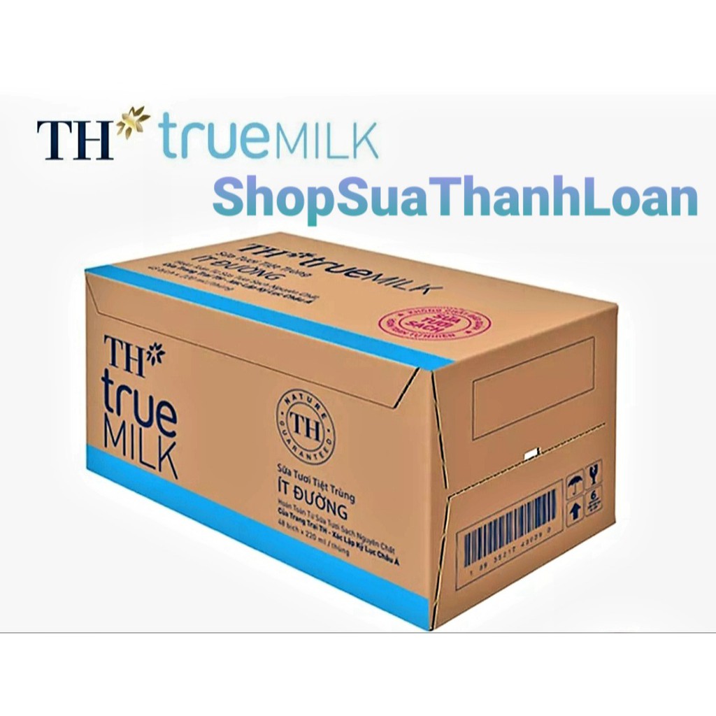 [HSD T7-2022] Thùng 48 bỊch Sữa tươi tiệt trùng TH true MILK Ít Đường (220ml)