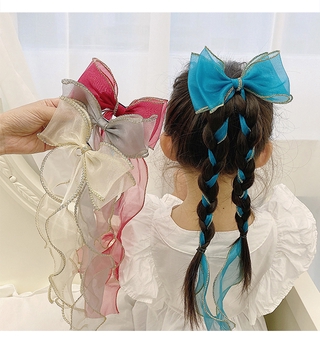 Dây nơ ruy băng mùa xuân xinh xắn phong cách Hàn Quốc để thắt tóc dành cho bé gái
