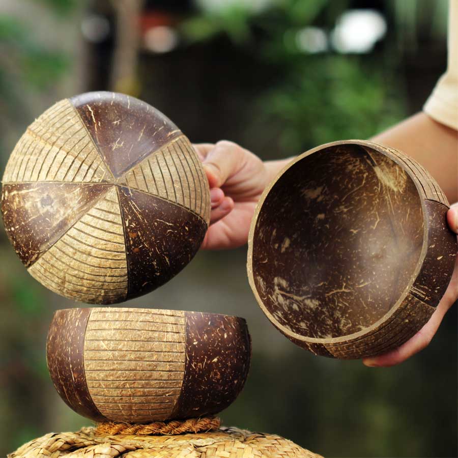 IChuẩn xuất khẩuI Tô/Chén/Bát gáo dừa hoa văn Dor [Dor Pattern Coconut Bowl]