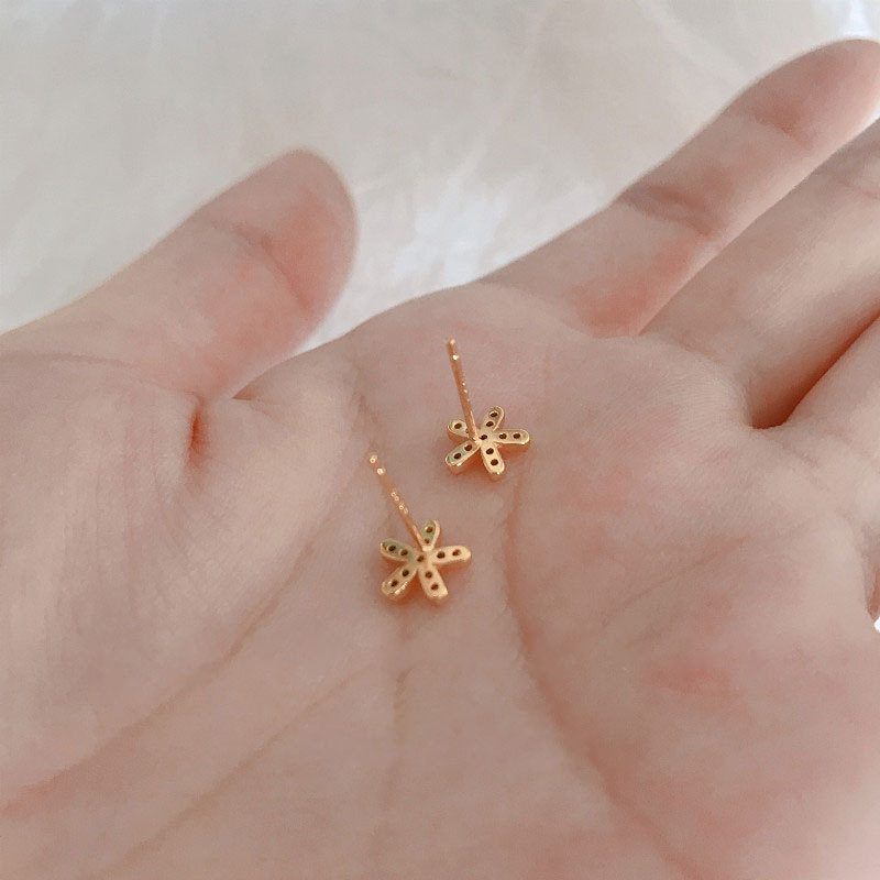 Bông Tai Hình Cánh Hoa Đính Đá Zircon Thời Trang Cho Nữ