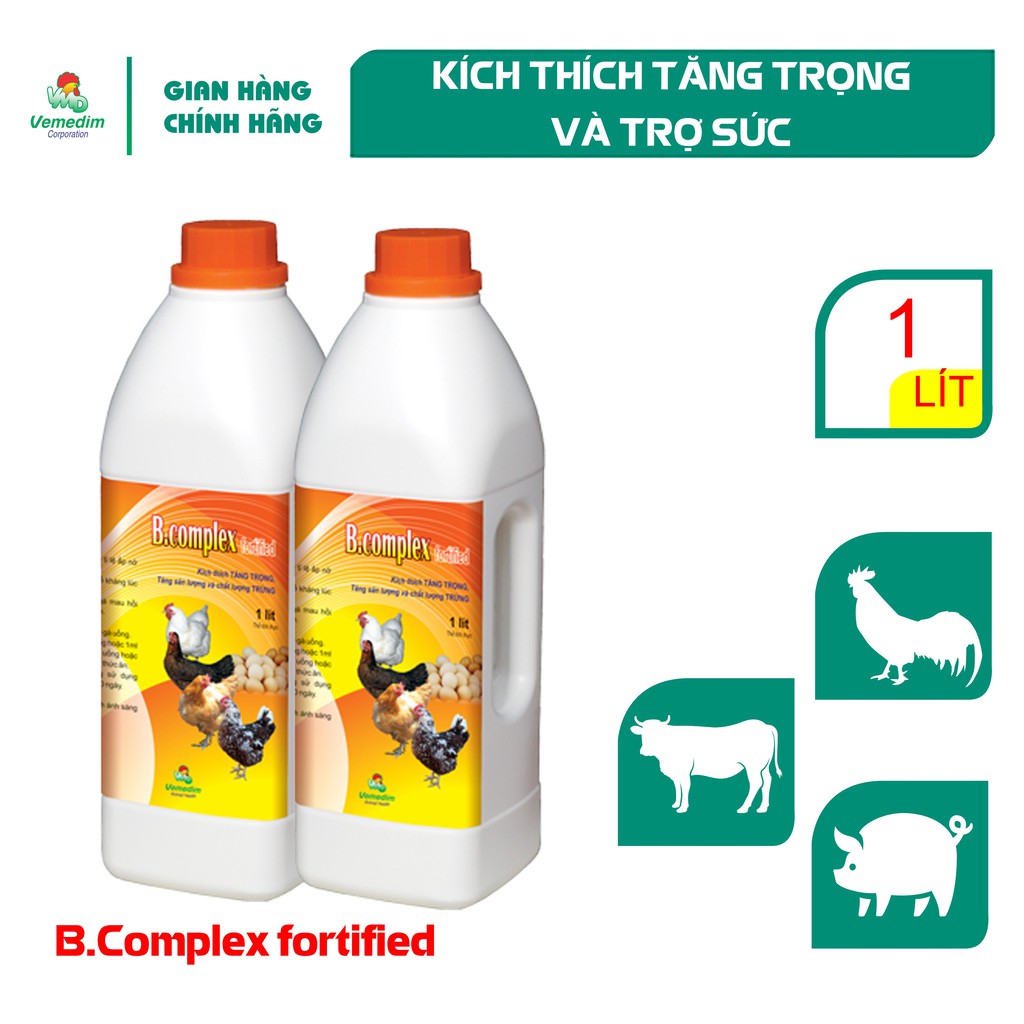 Vemedim B complex Fortified Bổ sung vitamin giúp tăng đề kháng, tăng trọng cho gia cầm, chai 1lit