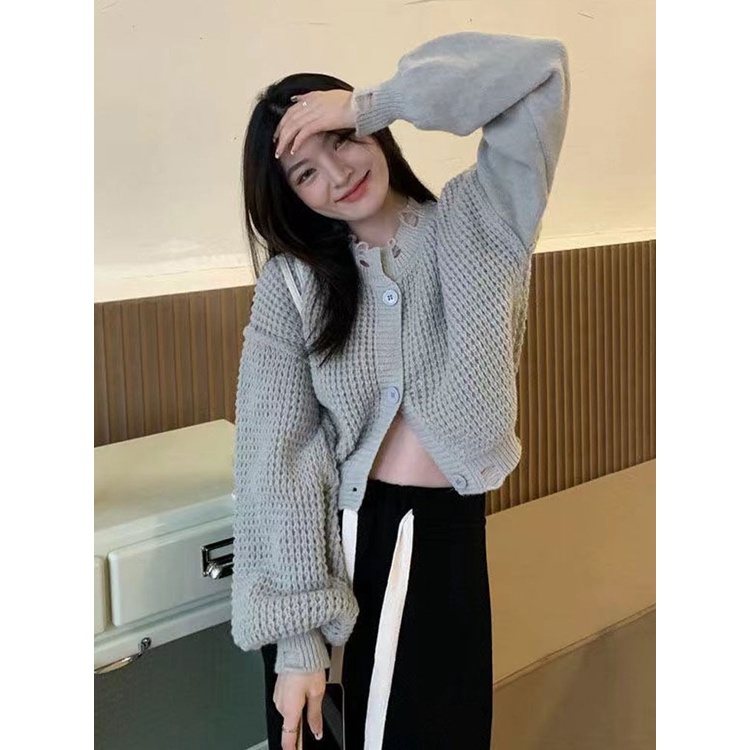 Áo khoác YEYA cổ tròn tay phồng dáng rộng cài khuy kiểu Hàn Quốc thời trang cho nữ