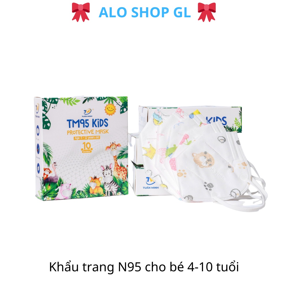 [Tuấn Minh] Khẩu Trang N95 cho bé từ 4-10 tuổi khẩu trang 5 lớp  kháng khuẩn Hộp 10 chiếc có hình cho bé trai và bé gái