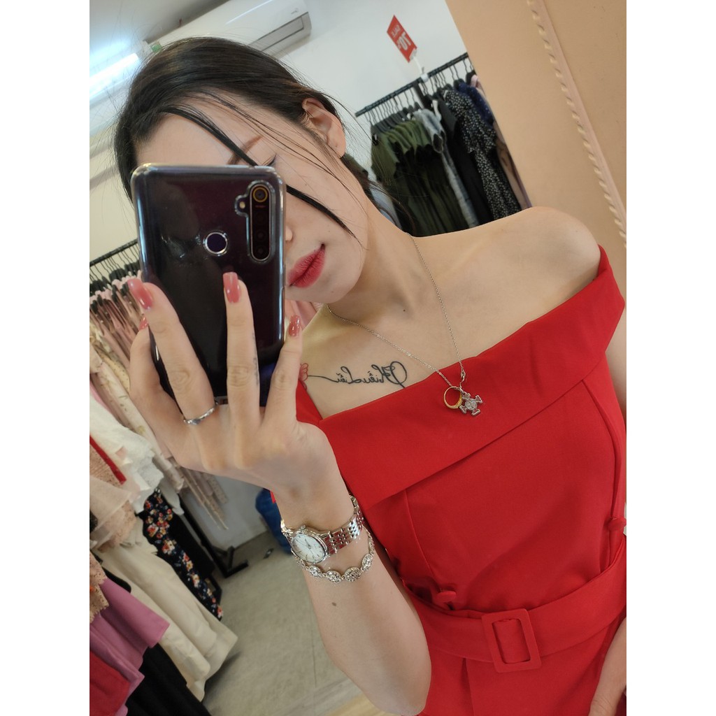 ĐẦM ĐỎ TRỄ VAI K696 -TIIN STORE (Hàng may thiết kế ,ảnh thật shop tự chụp)