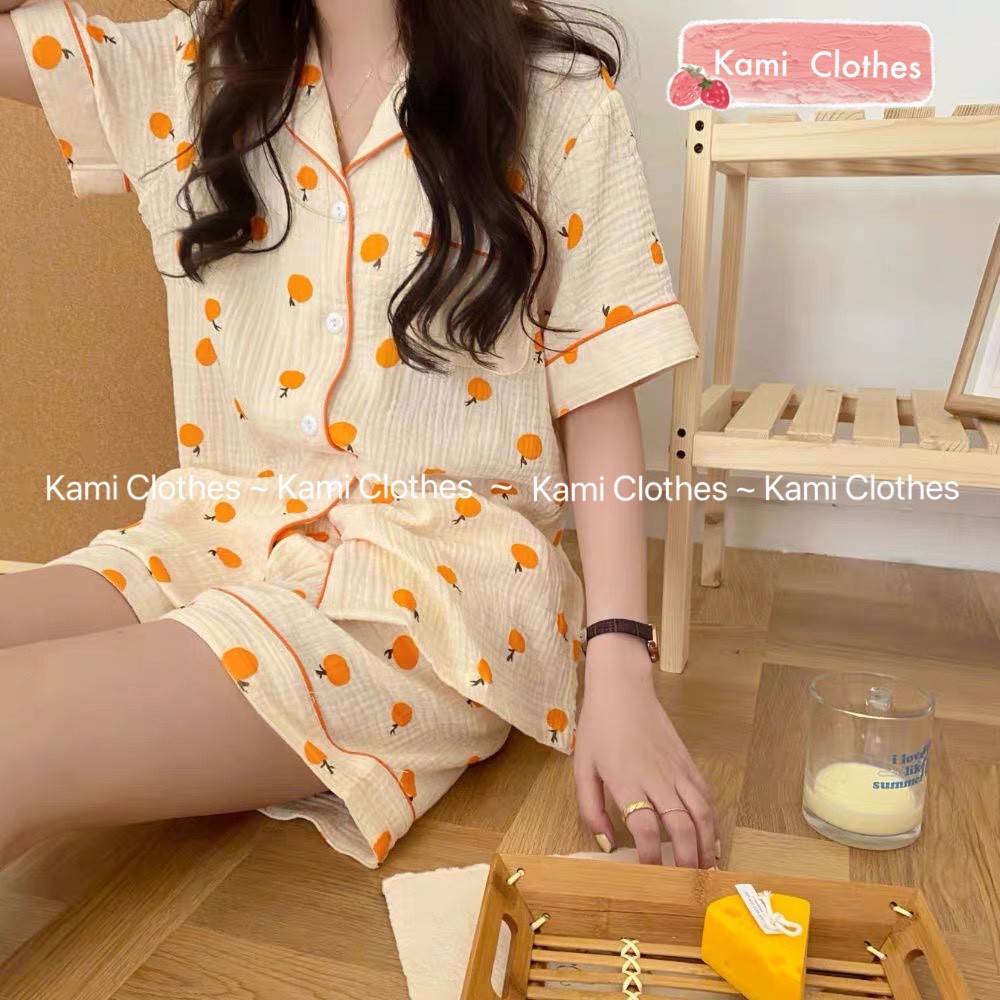 Bộ Đồ Ngủ Nữ Pijama Quả Cam chất vải xô mềm - Kami Clothes