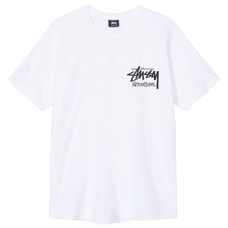 Áo thun tay ngắn dáng rộng màu trơn in chữ Stussy thời trang cho nam và nữ