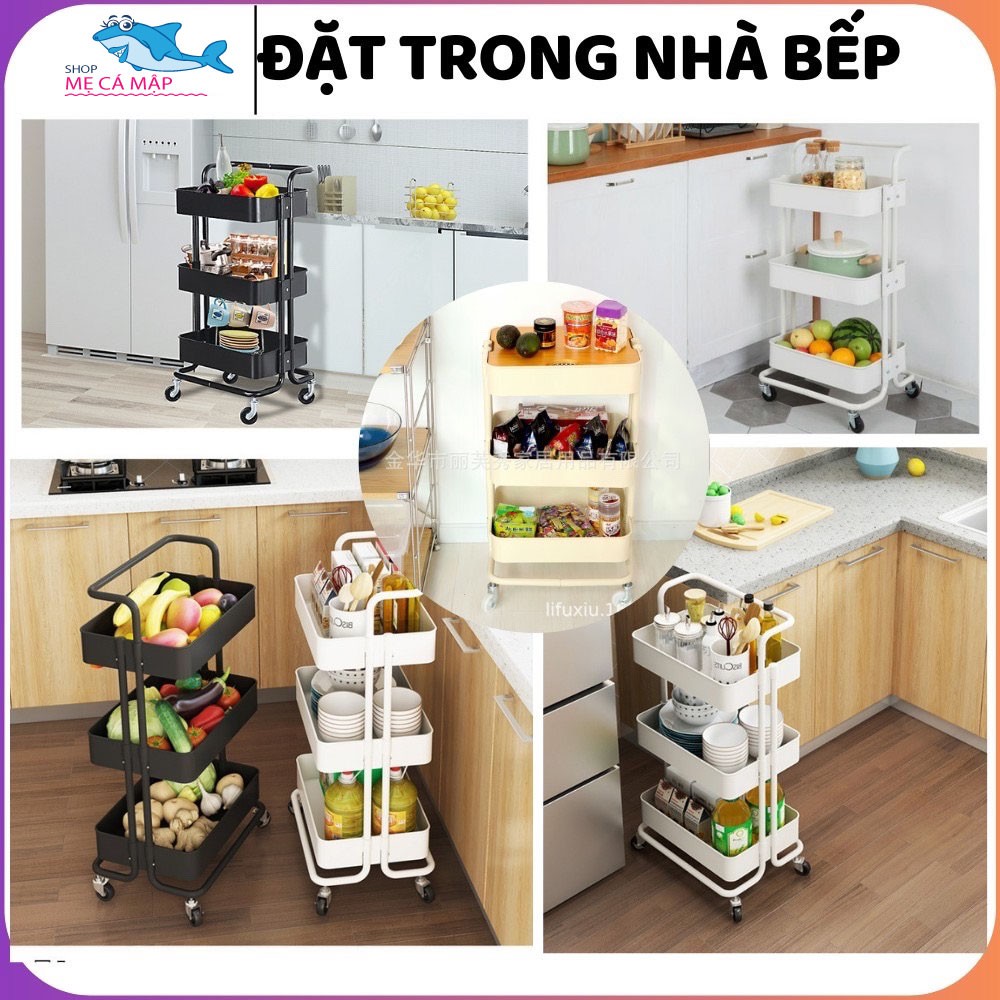 Kệ đa năng 3 tầng loại I dày dặn, kèm bánh xe, tay cầm, hàng nhập khẩu chính ngạch