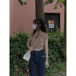 Áo Croptop Len cổ Polo Bazic one
