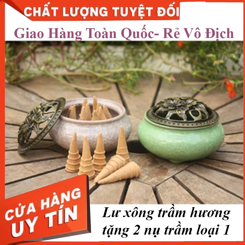 Lư xông trầm hương GỐM SỨ đỉnh đốt nhang tặng 2 nụ trầm hương loại 1